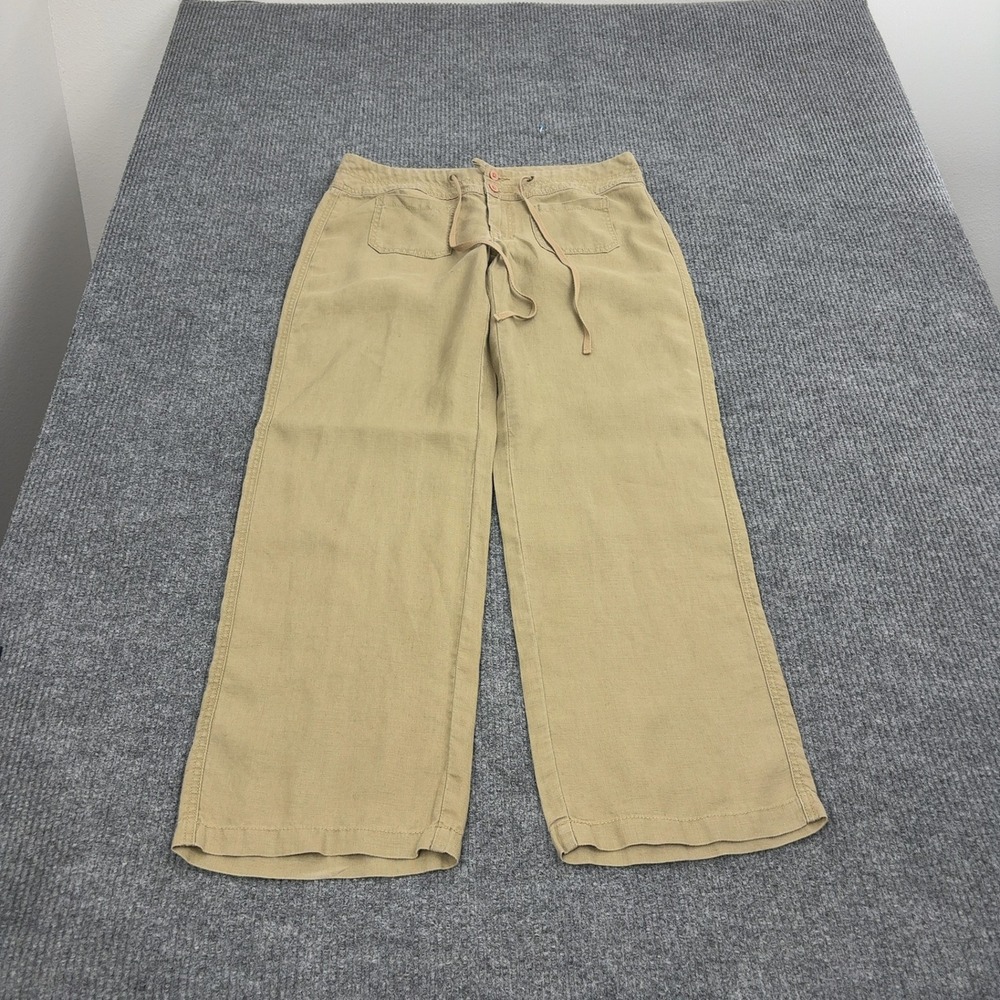 Cabi Pants Womens M Tan Linen Wide Leg Drawstring Cargo Casual Boho Style